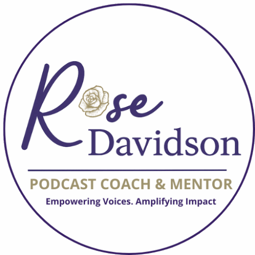 Rose Davidson logo – Podcast Coach & Mentor with rose icon