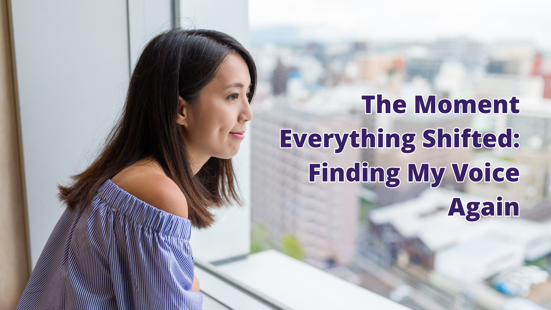 Woman looking out a window, soft morning light on her face, symbolising renewal and reflection