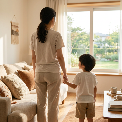 Adult Holding Hands with Child in Livingroom - Rose Davidson Adult Holding Hands with Child in Livingroom